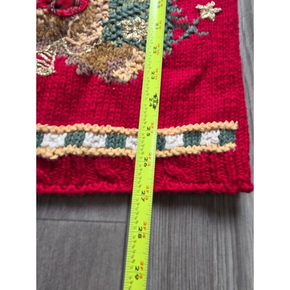 Vintage Casual Corner Red Christmas Sweater Bears & Tree Design M Ramie Cotton W - Picture 8 of 9